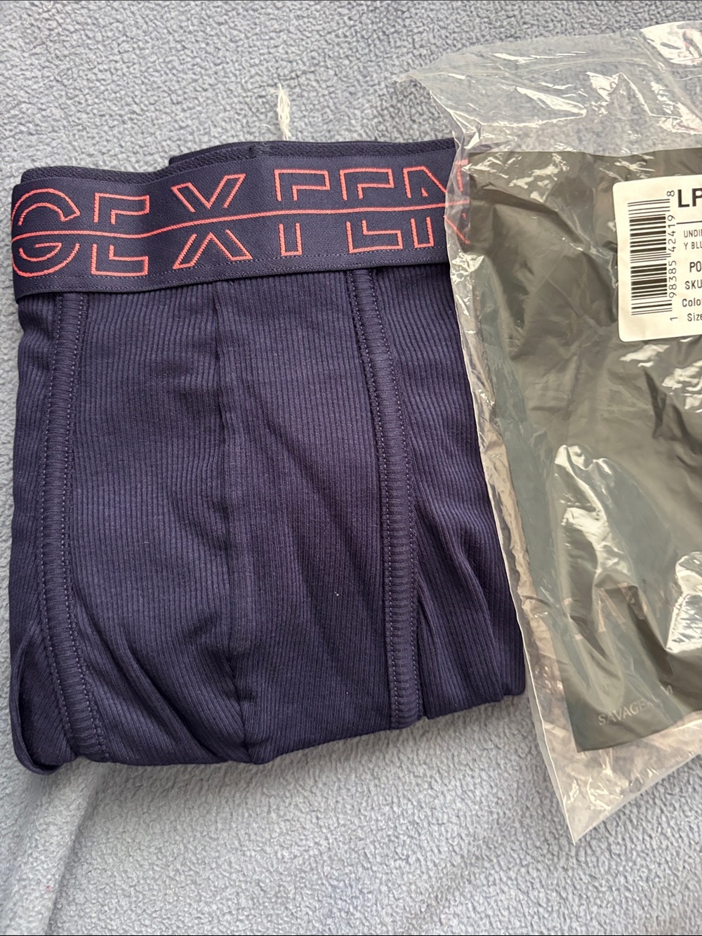 Savage X Fenty Navy Ribbed Men's Briefs with Pink Logo Waistband